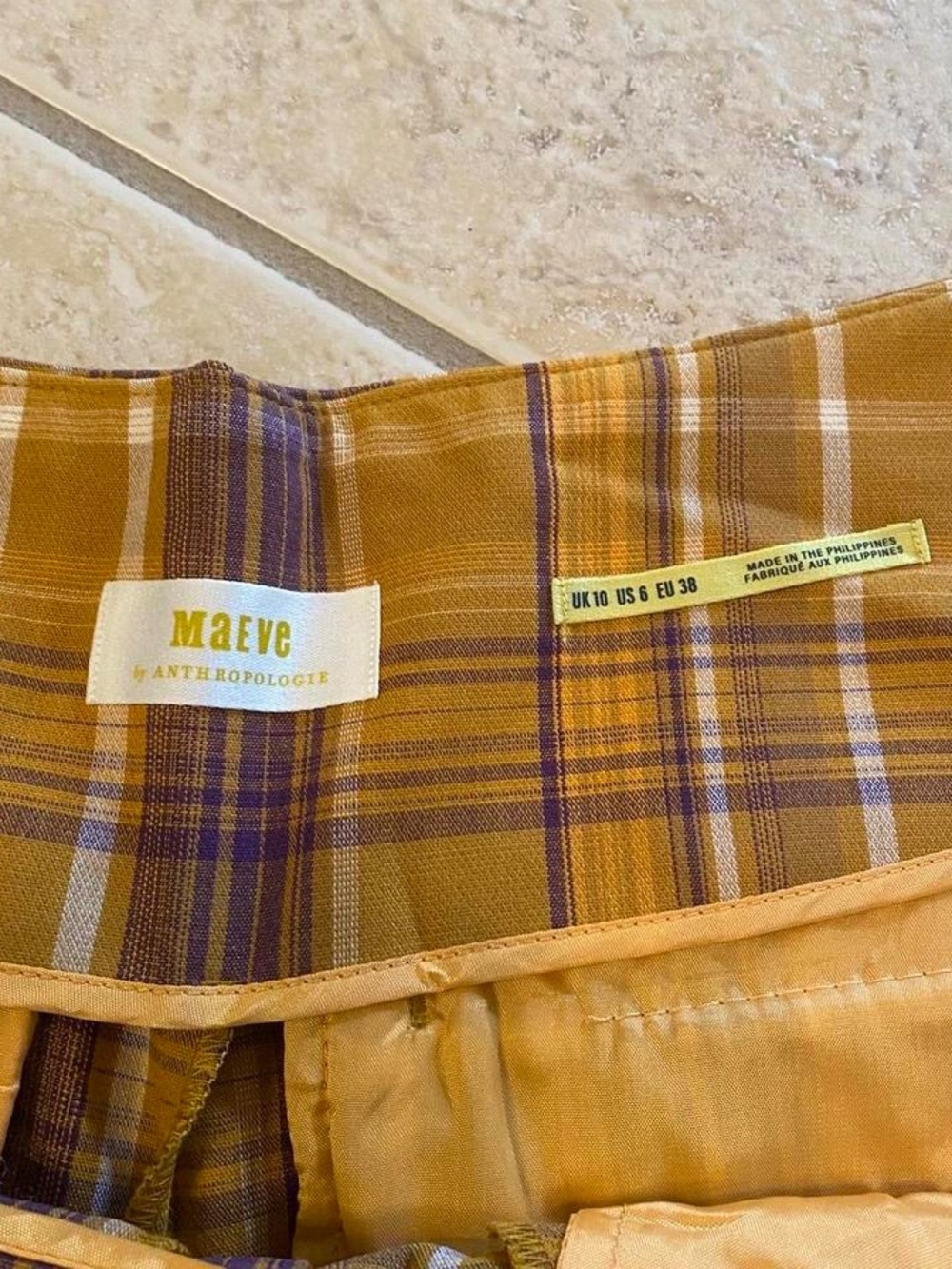 Maeve Wide-Leg culottes Pants in Mustard and Purple plaid - Picture 5 of 8